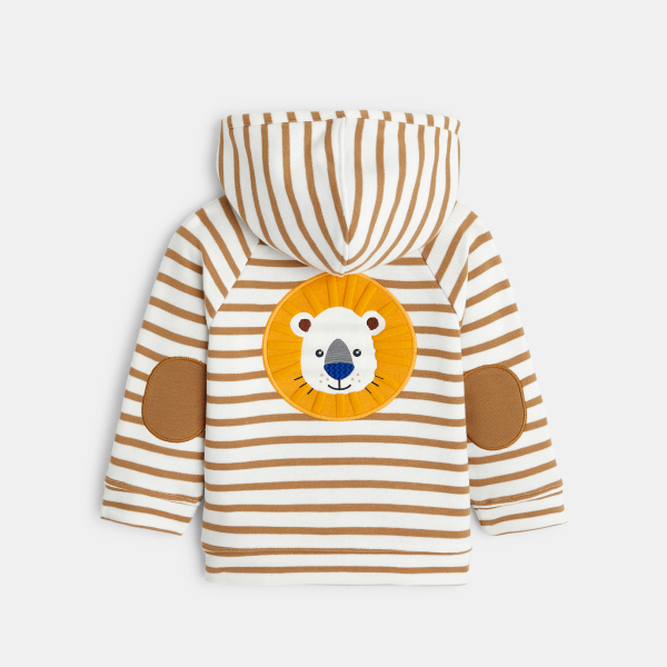 سويت شيرت ميلتون مخطط بسحّاب برسمة أسد باللون البني للأولاد الصغار